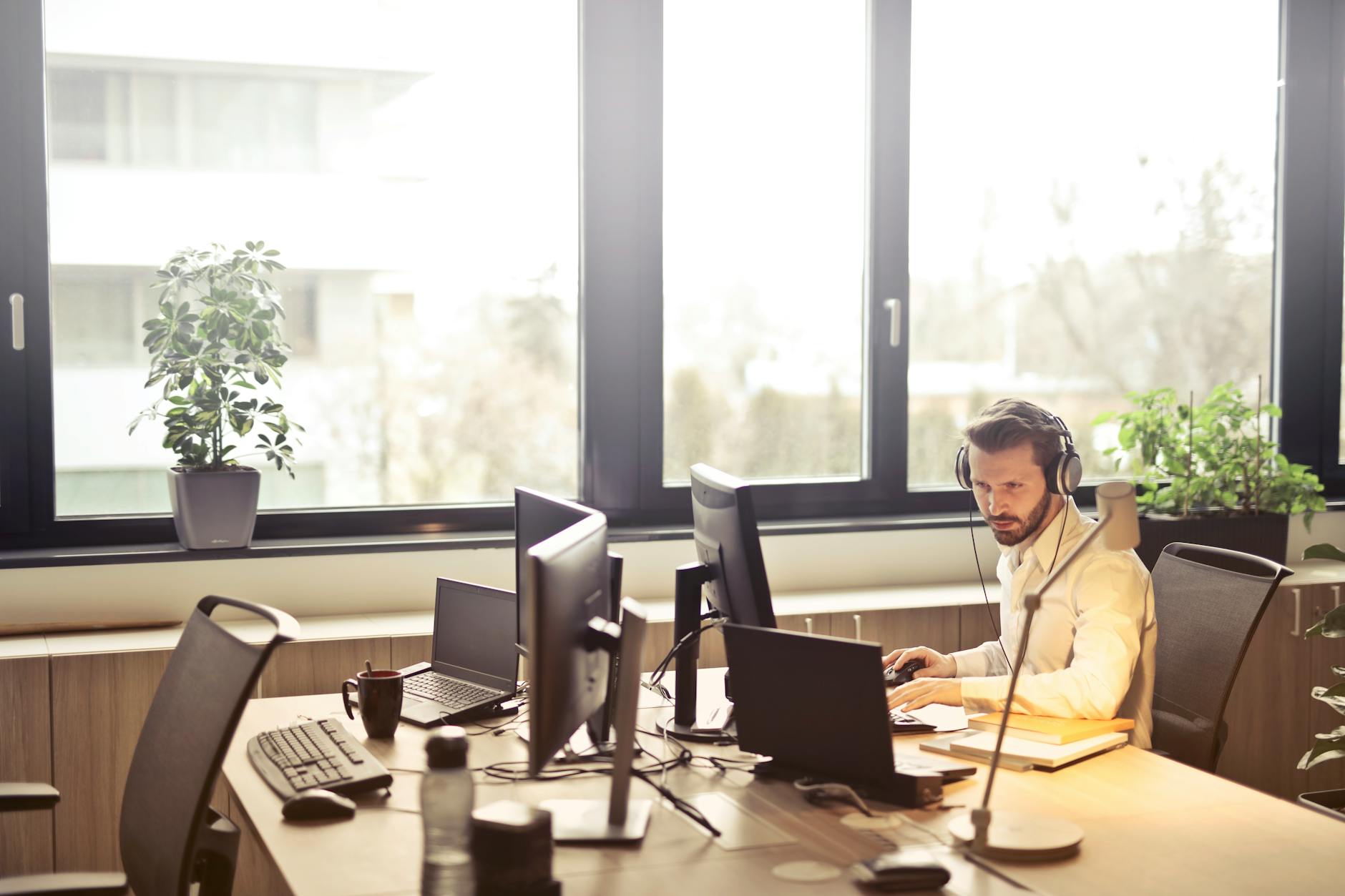 Professional customer support agent with headset